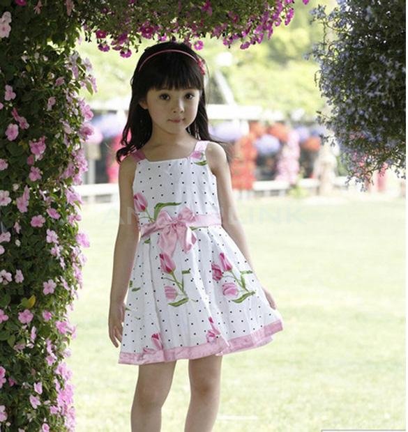 Baby Girl's Kids Dresses Floral Princess Clothing With Ribbon Bow Elegant Children Dress
