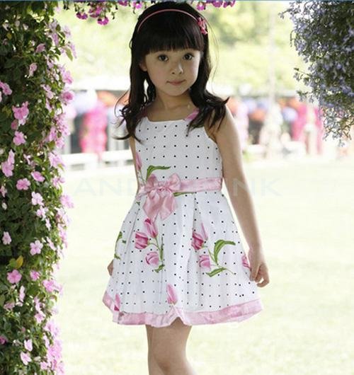 Baby Girl's Kids Dresses Floral Princess Clothing With Ribbon Bow Elegant Children Dress