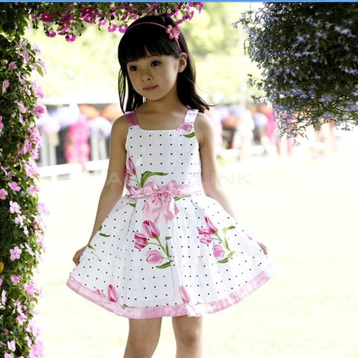 Baby Girl's Kids Dresses Floral Princess Clothing With Ribbon Bow Elegant Children Dress