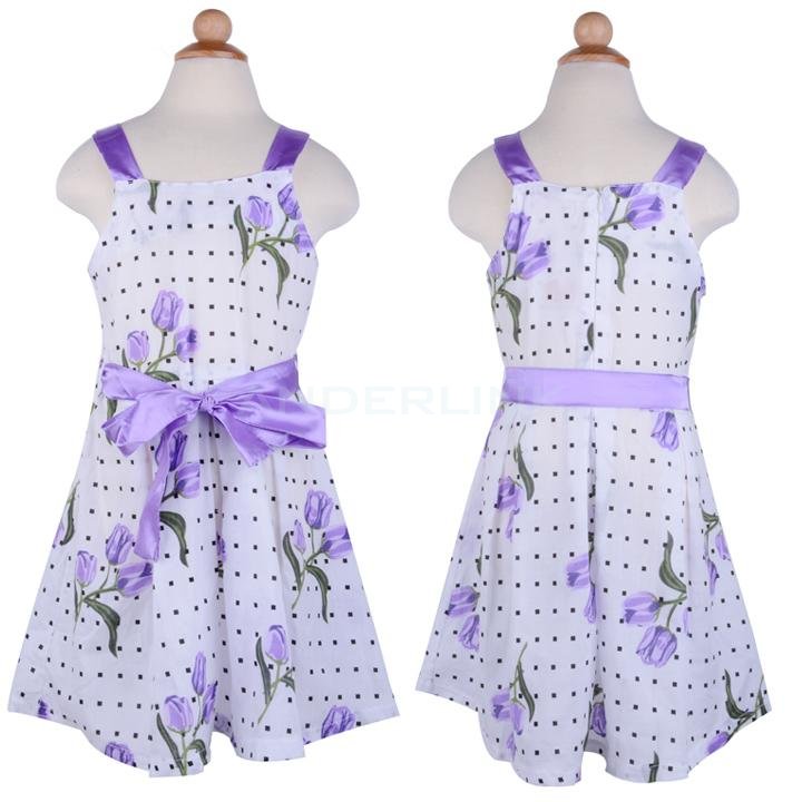 Baby Girl's Kids Dresses Floral Princess Clothing With Ribbon Bow Elegant Children Dress