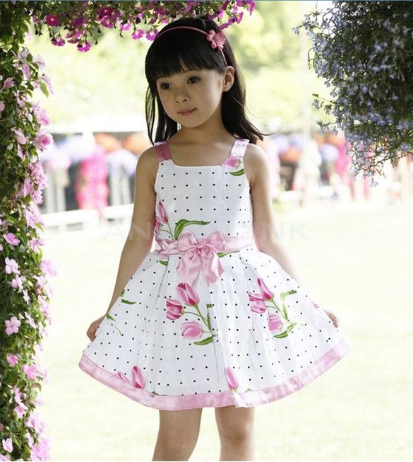 Baby Girl's Kids Dresses Floral Princess Clothing With Ribbon Bow Elegant Children Dress