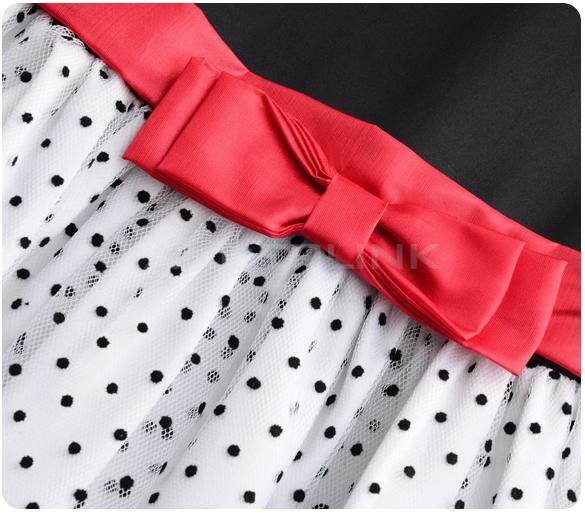 New Arrival Children Dress Black and White Dots Bow Detail Belt Tiered party Dresses girl dress