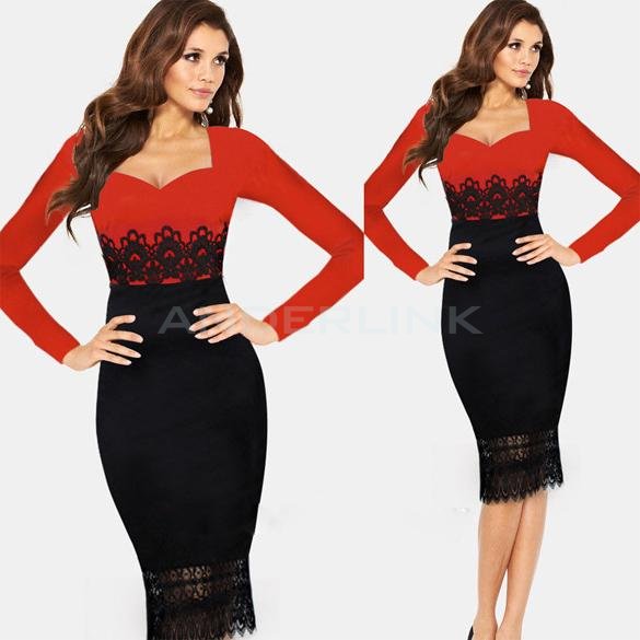 unknown Wear to Work OL Lace Crochet Tunic Business Party Evening Prom Formal Midi Dress