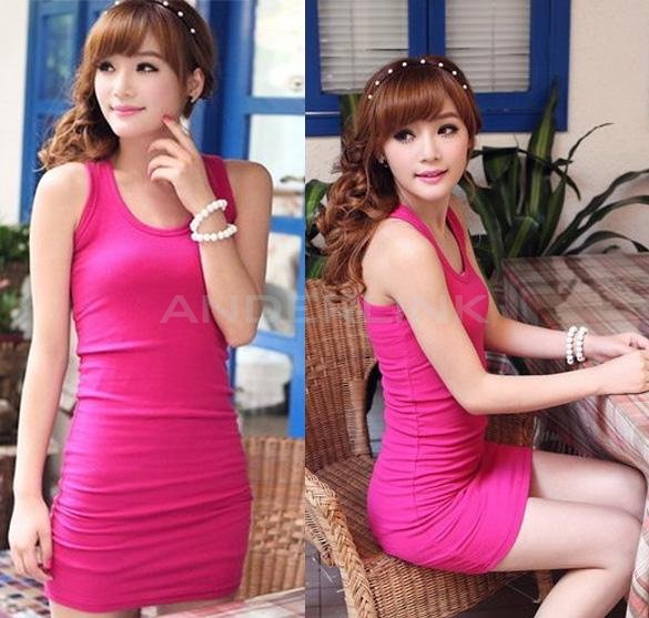 unknown Women's Vintage Bodycon Sleeveless Casual Long Tank T-Shirt Tops Mini Dress 5 Colors
