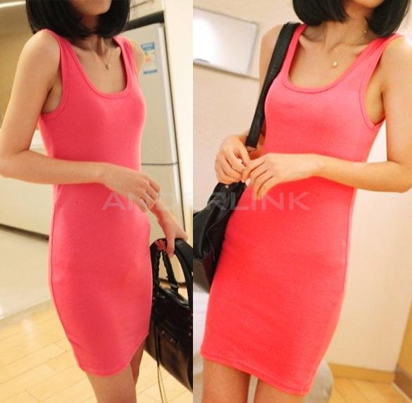unknown Women's Vintage Bodycon Sleeveless Casual Long Tank T-Shirt Tops Mini Dress 5 Colors