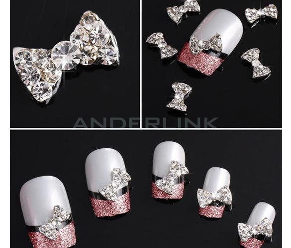 unknown Fashion New 10 x 3D Clear Alloy Rhinestones Bow Tie Nail Art Glitters Slices DIY Decorations