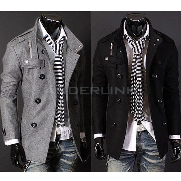 Men Trench coat Jacket Double Pea Breasted Overcoat Topcoat Tops Trenchcoat