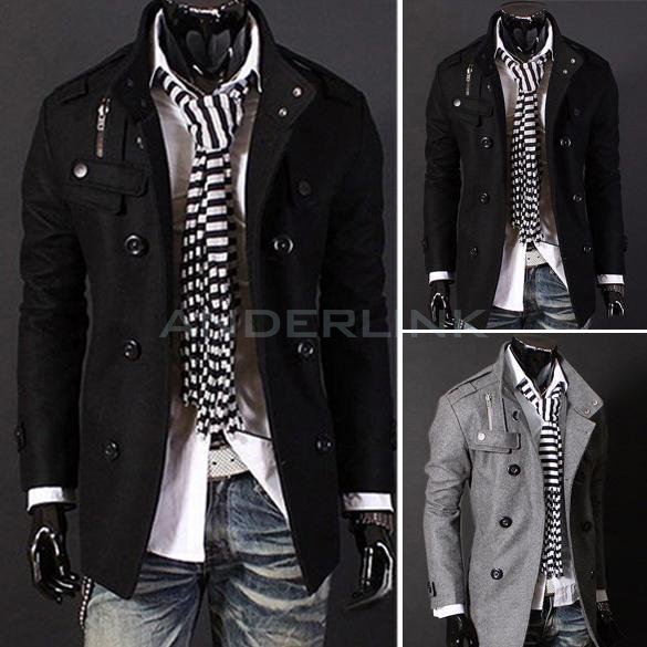 Men Trench coat Jacket Double Pea Breasted Overcoat Topcoat Tops Trenchcoat
