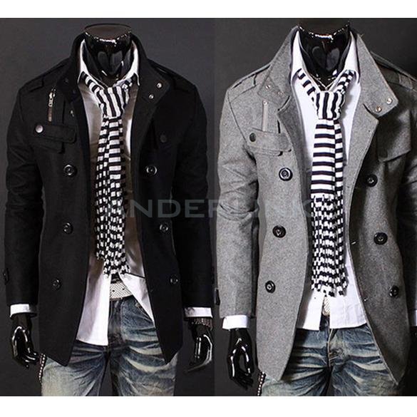 Men Trench coat Jacket Double Pea Breasted Overcoat Topcoat Tops Trenchcoat