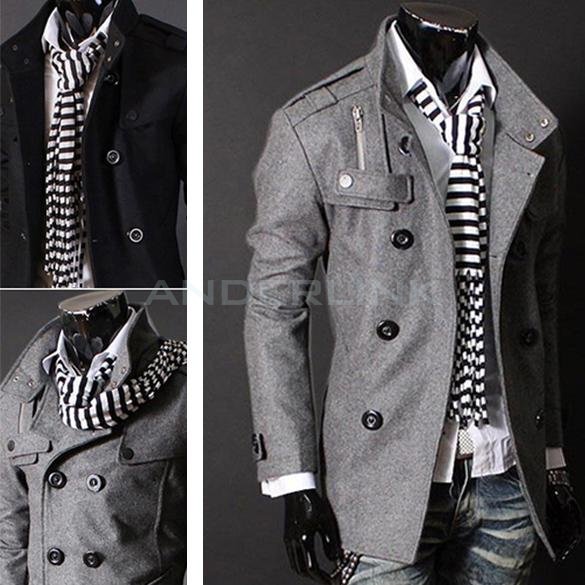 Men Trench coat Jacket Double Pea Breasted Overcoat Topcoat Tops Trenchcoat