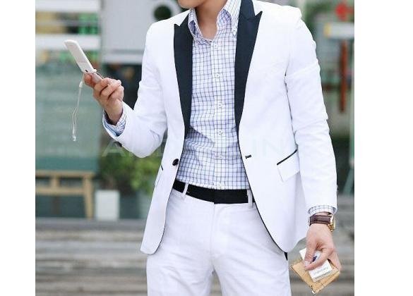 New Stylish Men’s Casual Slim fit One Button Suit Pop Blazer Coat Jacket White