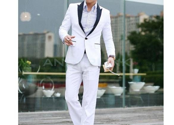 New Stylish Men’s Casual Slim fit One Button Suit Pop Blazer Coat Jacket White