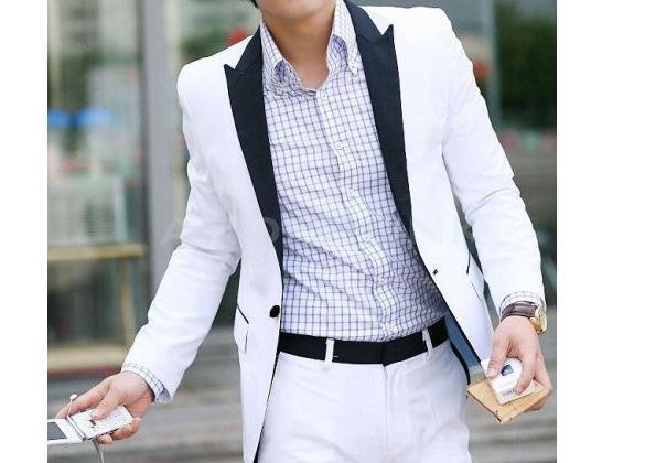 New Stylish Men’s Casual Slim fit One Button Suit Pop Blazer Coat Jacket White