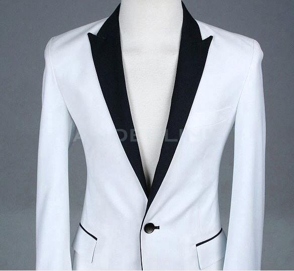 New Stylish Men’s Casual Slim fit One Button Suit Pop Blazer Coat Jacket White