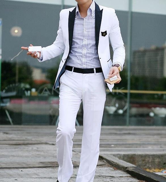 New Stylish Men’s Casual Slim fit One Button Suit Pop Blazer Coat Jacket White