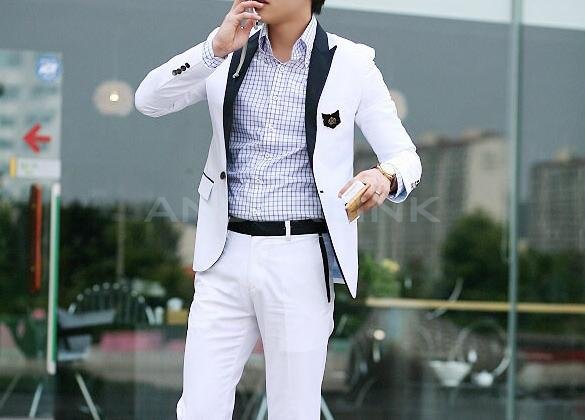 New Stylish Men’s Casual Slim fit One Button Suit Pop Blazer Coat Jacket White