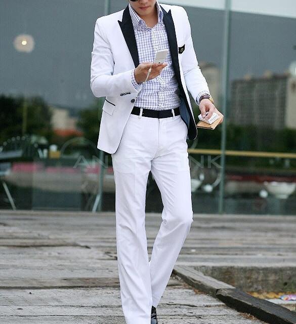 New Stylish Men’s Casual Slim fit One Button Suit Pop Blazer Coat Jacket White