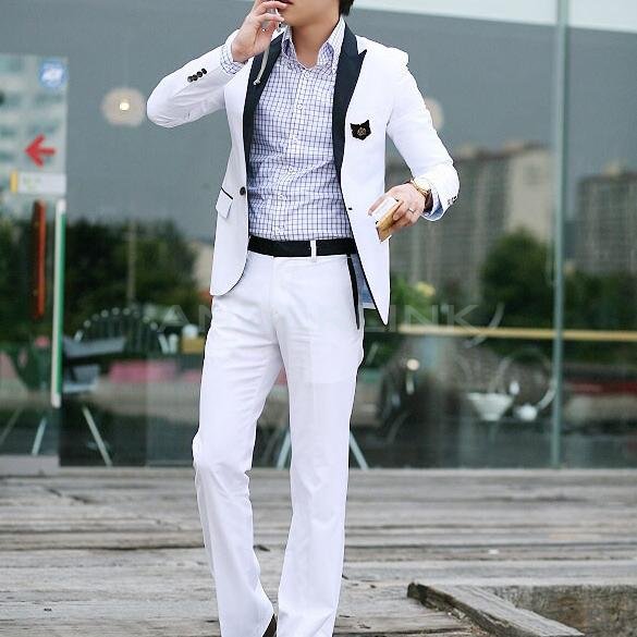 New Stylish Men’s Casual Slim fit One Button Suit Pop Blazer Coat Jacket White