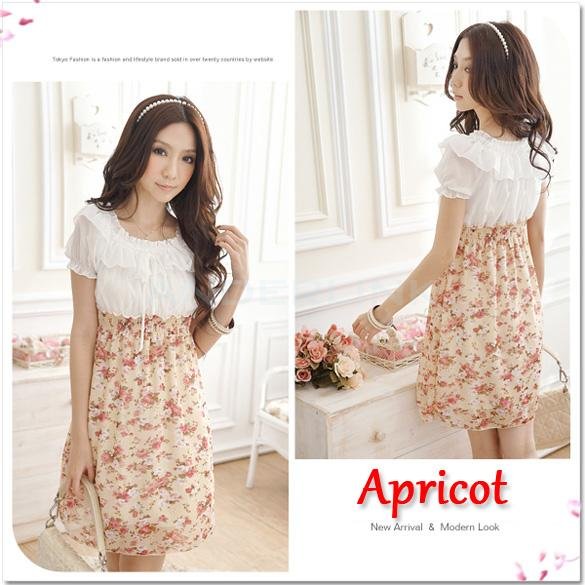 unknown New Korean Fashion Women's Stylish Chiffon Tunic Short Sleeve Floral Mini Dresses