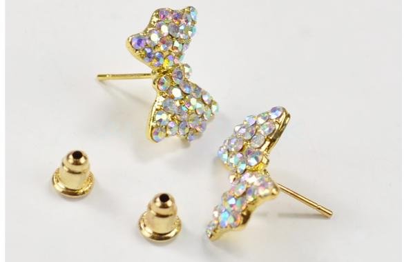 unknown Lovely Cute Rhinestone Crystal Bowknot Bow Tie Earrings Earring