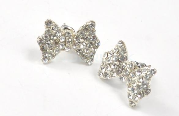 unknown Lovely Cute Rhinestone Crystal Bowknot Bow Tie Earrings Earring