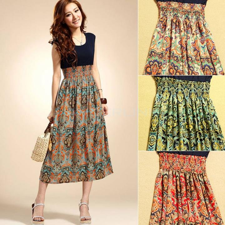 unknown New Womens Lady Vintage ?Sleeveless Bohemian High waist Skirt Long Dress