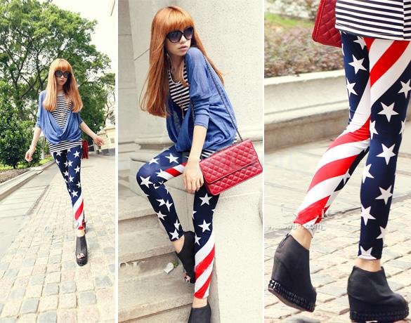 unknown New Womens Stars and Stripes USA Full Length Ladies American Flag Leggings Slim Fit