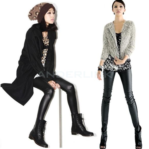 unknown New 1pcs New Style Women Girl Fashion Splendid Stretchy Faux Leather Panel Leggings BLACK