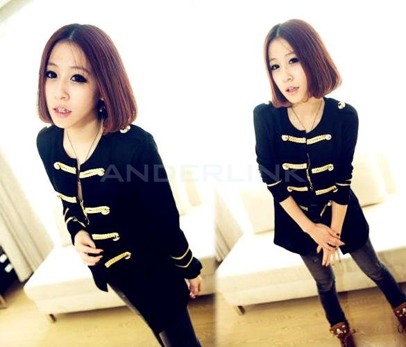 unknown Korea Women's Golden Buttons Double-breasted Cardigan Outerwear Coat Black