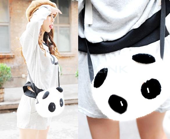 Women's Lady's Korean Style Lovely White Panda Canvas Backpack With a Small Panda Shoulder Bag