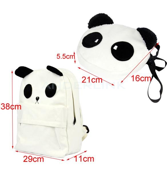 Women's Lady's Korean Style Lovely White Panda Canvas Backpack With a Small Panda Shoulder Bag