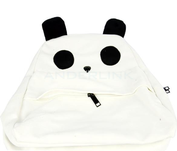 Women's Lady's Korean Style Lovely White Panda Canvas Backpack With a Small Panda Shoulder Bag
