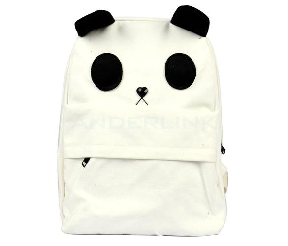 Women's Lady's Korean Style Lovely White Panda Canvas Backpack With a Small Panda Shoulder Bag