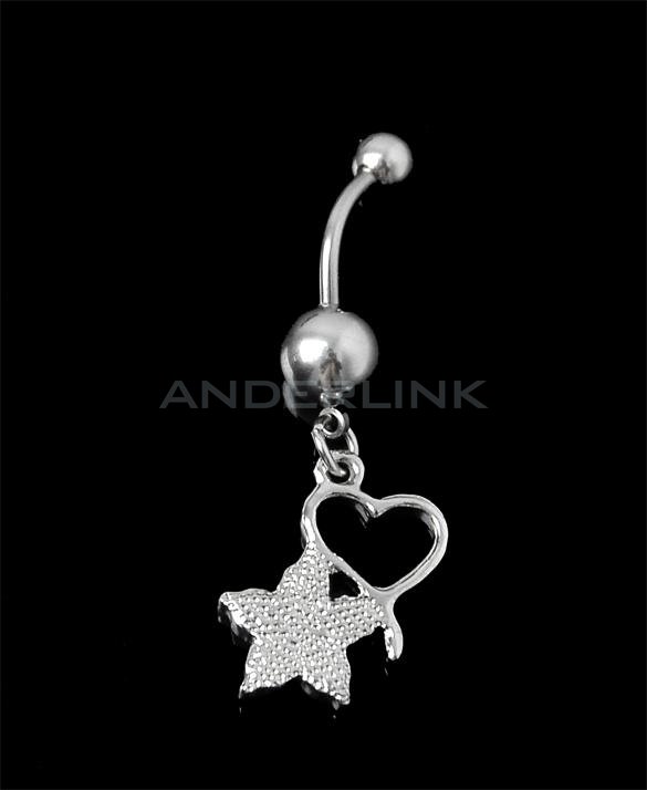 unknown 1 Pcs New Flower Rhinestone Heart Navel Belly Button Barbell Ring Body Piercing Dangle Crystal