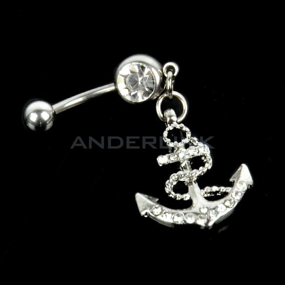 unknown Stainless Steel Double Crystal Cross Dangle Piercing Belly Barbell Navel Ring