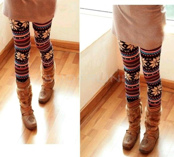 unknown Knitted Colorful Soft and Comfortable Crystal Pattern Leggings Tights Pants Hot