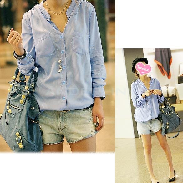 unknown New Korea Womens Button Down Shirt Casual Shirt Blouse Long Sleeve Tops