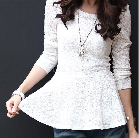 unknown Lace Long Sleeve Slim ZG01 Women Top Shirts Sexy Fit Swing Blouse With Vest Top