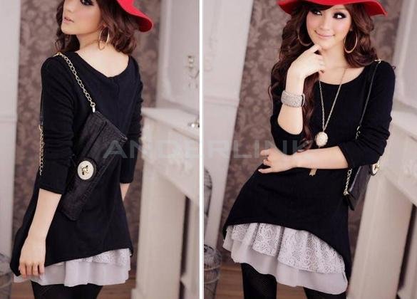 unknown New Korea Style Lovely Two-piece Knitting Mini Dress Long Sleeve 3 Colors