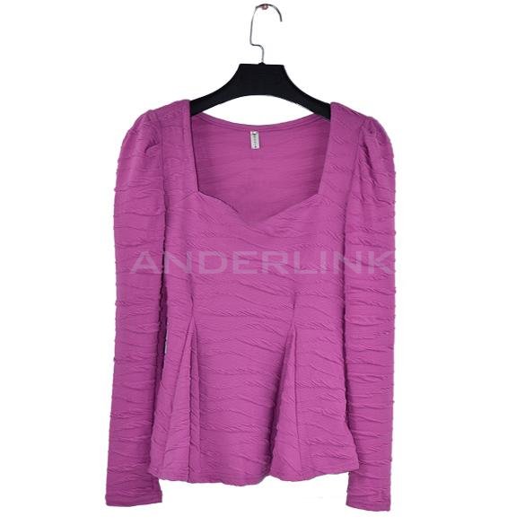 unknown Womens Ladies Peplum Long Puff Sleeve Low-cut Ruffled Fitted T-Shirt Top Blouse