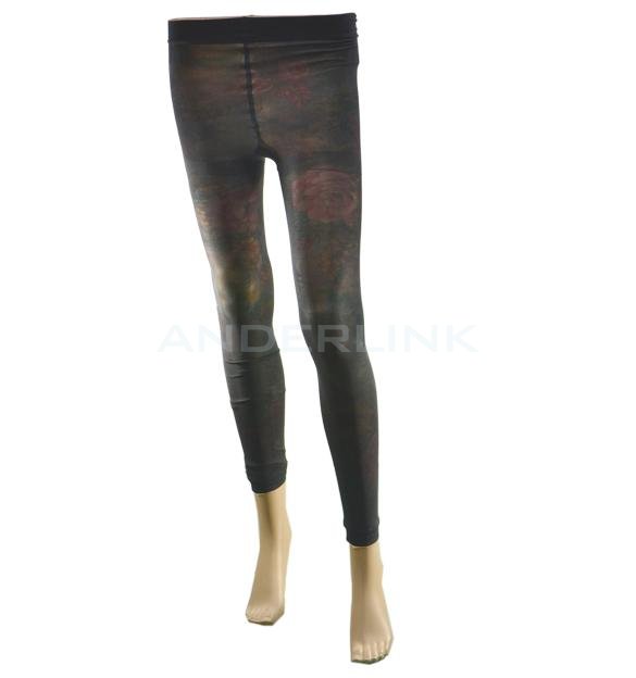 unknown Winter Peony Flower Patterned Thicken Render Pants Leggings Tights