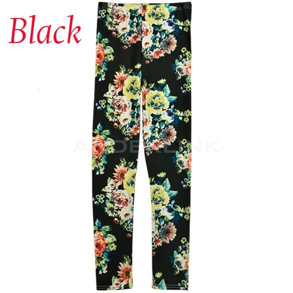 unknown Women Soft Color Flora Print Twill Flap Skinny Ninth Leggings Pants 4Colors