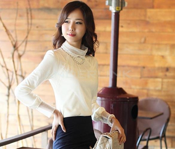 unknown Korean Lace Highneck Knitwear Bottoming Shirt T-shirt Tops