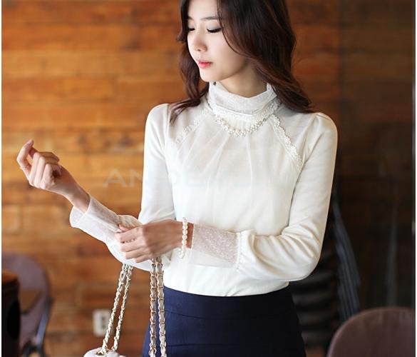 unknown Korean Lace Highneck Knitwear Bottoming Shirt T-shirt Tops