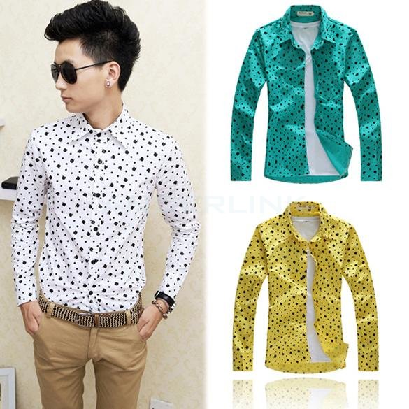 Fashion Men"s Casual Slim Fit Printing Design Long Sleeve Shirts 3Colors 4Size