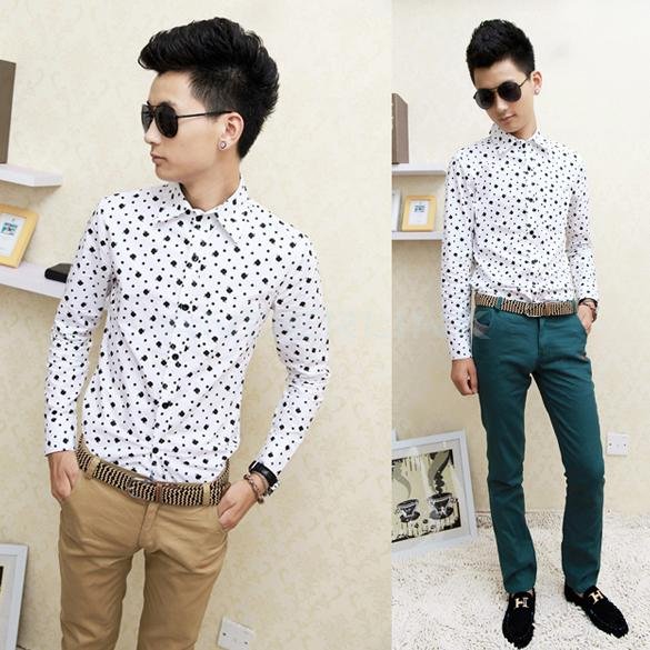 Fashion Men"s Casual Slim Fit Printing Design Long Sleeve Shirts 3Colors 4Size