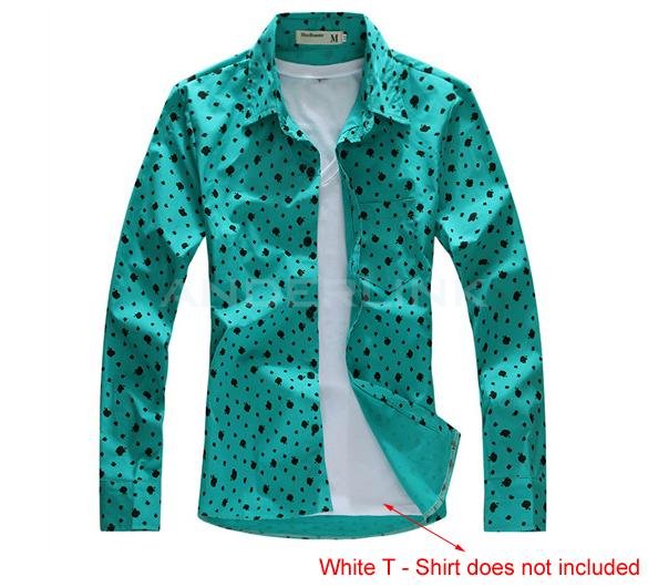 Fashion Men"s Casual Slim Fit Printing Design Long Sleeve Shirts 3Colors 4Size
