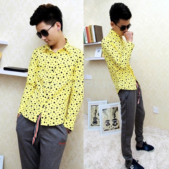 Fashion Men"s Casual Slim Fit Printing Design Long Sleeve Shirts 3Colors 4Size