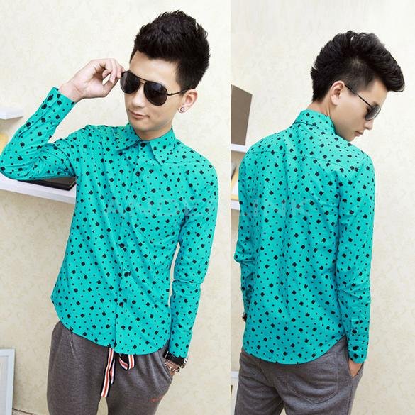 Fashion Men"s Casual Slim Fit Printing Design Long Sleeve Shirts 3Colors 4Size