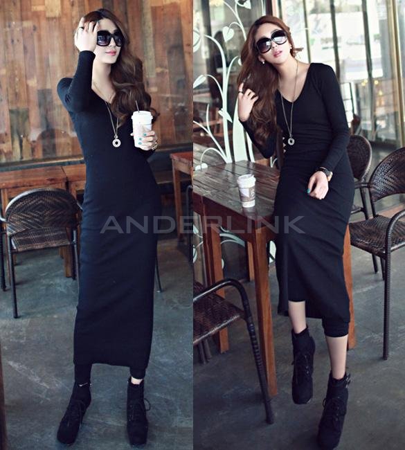 unknown New Women's Ladies Long Sleeve Slim Casual Maxi Long Dress 2 Colors
